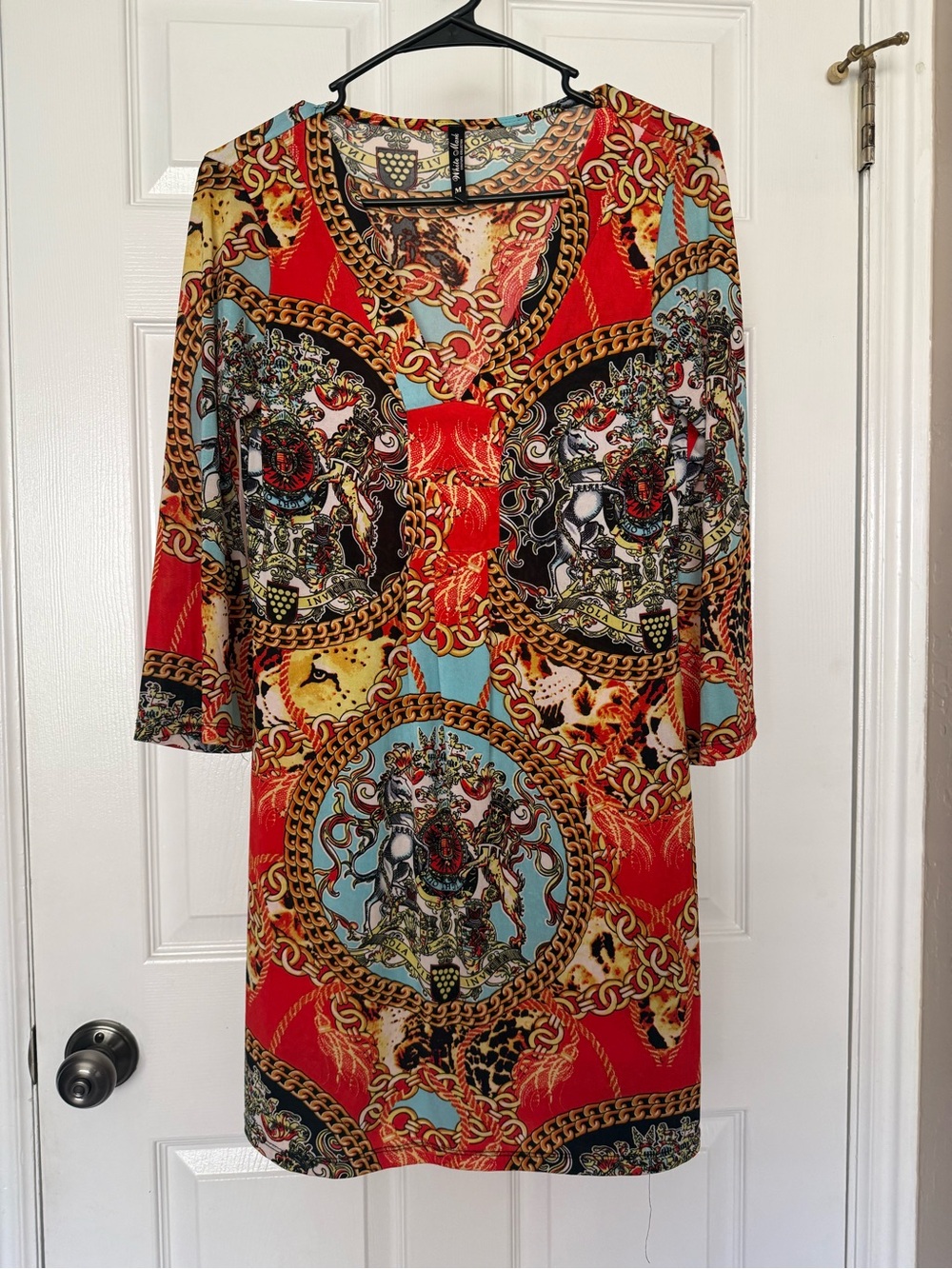 White Mark Red & Aqua Chain-Print Midi Dress